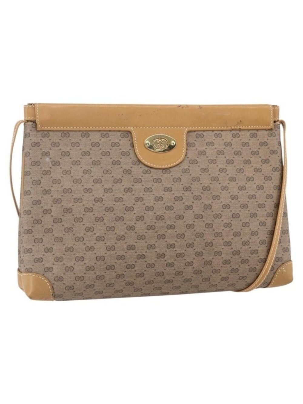 Authentic GUCCI Micro GG Supreme Shoulder Bag PVC Beige Gold